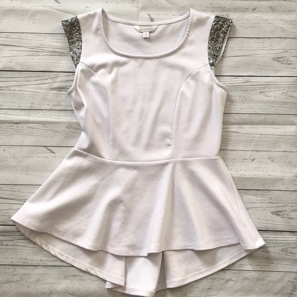 Charming Charlie Tops - White Sequin Peplum Top Size S